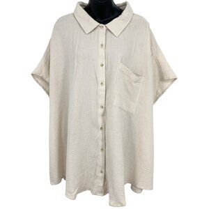 Torrid Plus 5 5X Cotton Gauze Dolman Short Sleeve Shirt Button Down Beige New